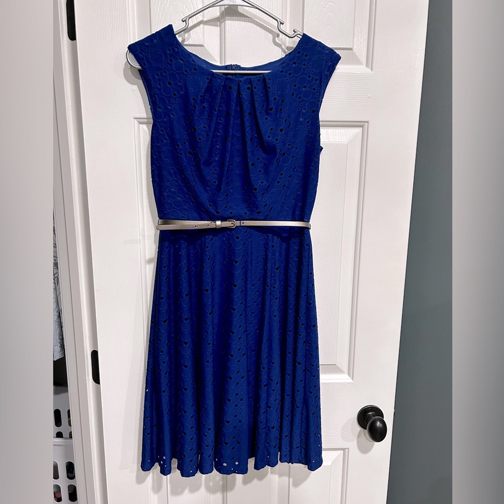 London Style Collection blue sleeveless lined cocktail dress